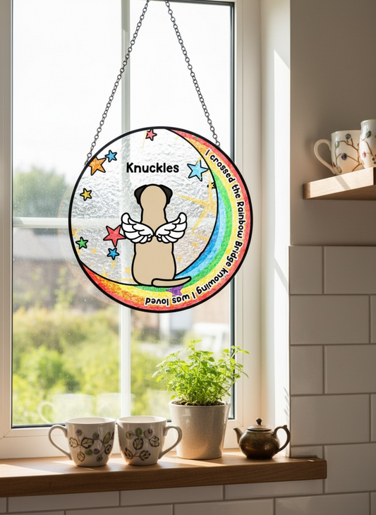 Personalised Stained Glass Suncatcher – I Crossed the Rainbow Bridge