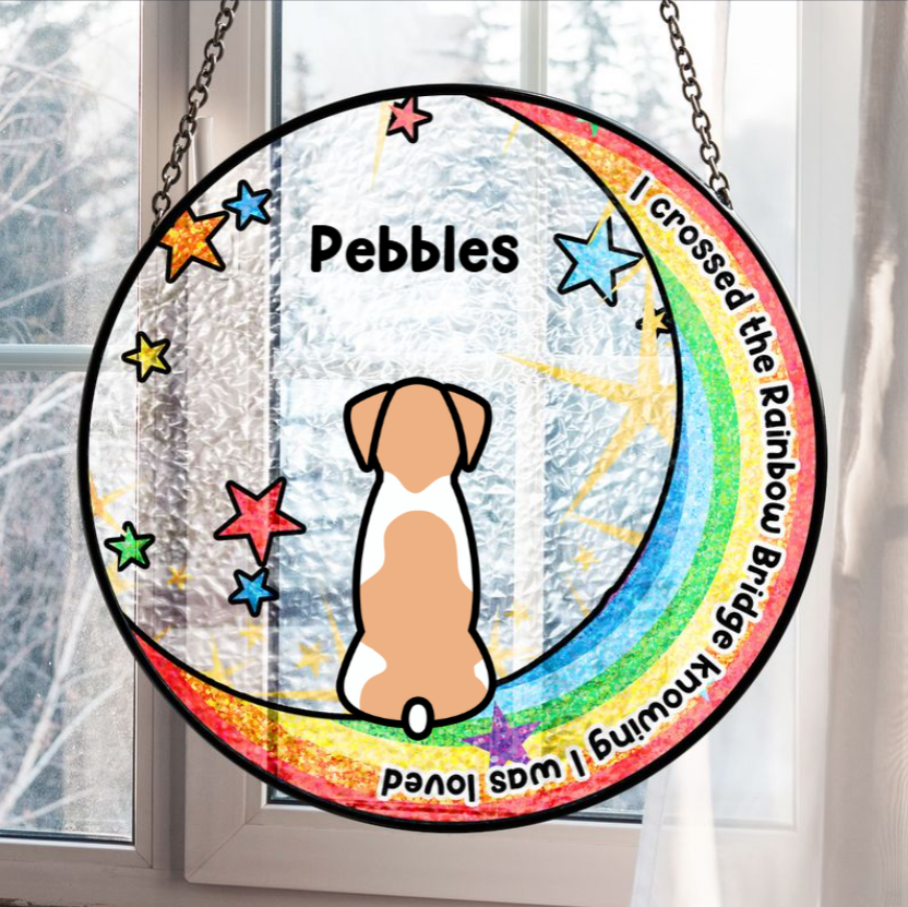 Personalised Stained Glass Suncatcher – I Crossed the Rainbow Bridge